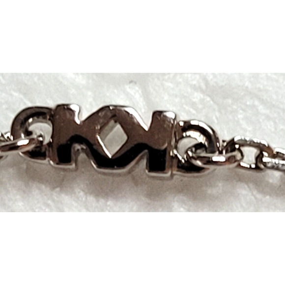 Signed Karl Lagerfeld Logo Bracelet Double K Silvertone Chain Charm Minimalist - Picture 4 of 7